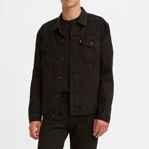 Levis Trucker Jacket Berkman Black Denim Jean Jacket Rigid Cotton Sz S